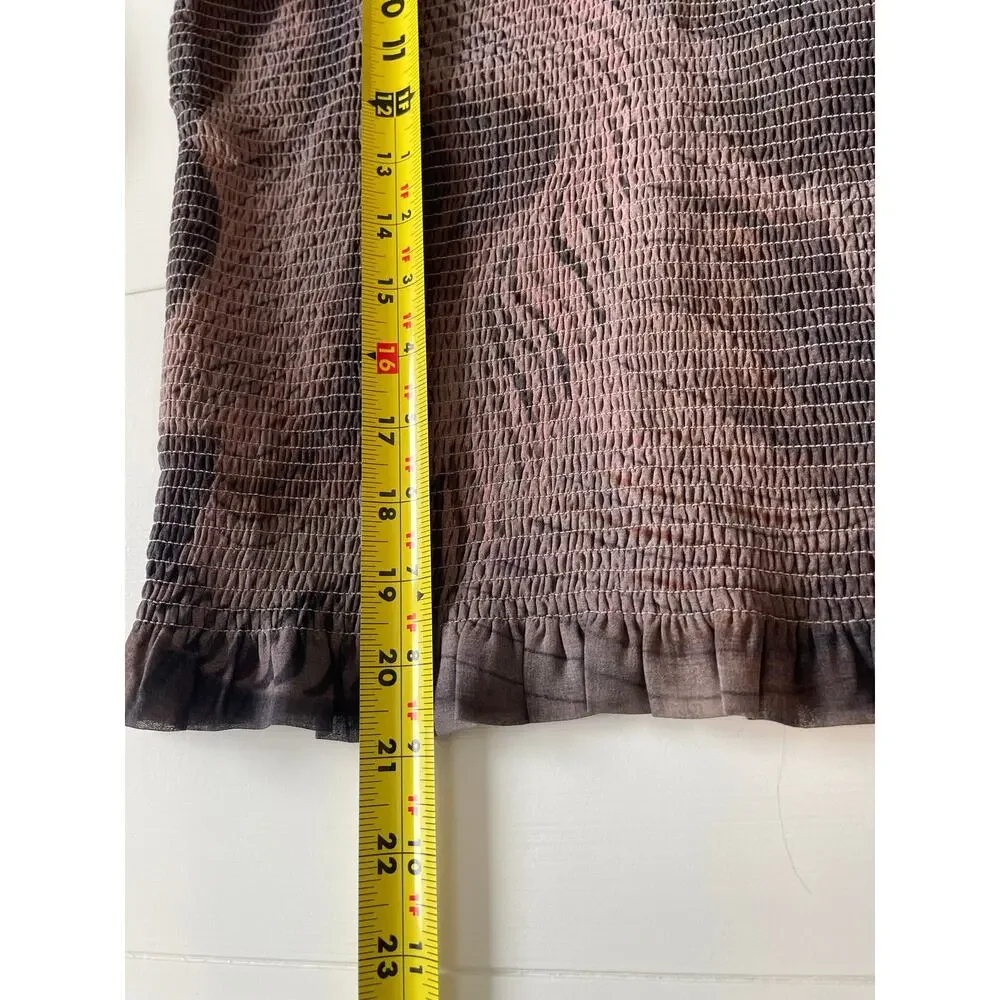 Truth By Republic NWT *FLAW* Smocked Blouse Top Sz M Sheer Long Sleeves Brown - Picture 12 of 14